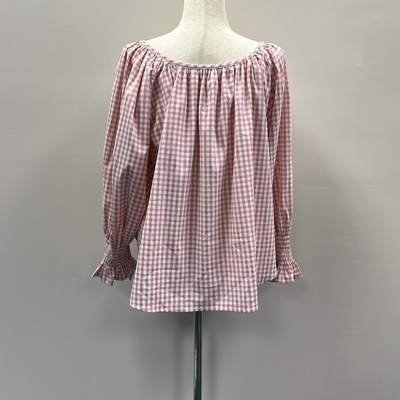 Hunter Bell Womens Rosette Pink Check Lucia Scoop Neck Top Cottagecore Medium - Picture 4 of 10